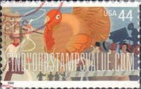 FindYourStampsValue: THANKSGIVING DAY PARADE - Cowboy, Turkey Balloon, Crowd, Television Cameraman, Self-Adhesive stamp
