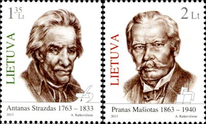 New Lithuanian stamps with famous people: P. Masiotas and A. Strazdas
