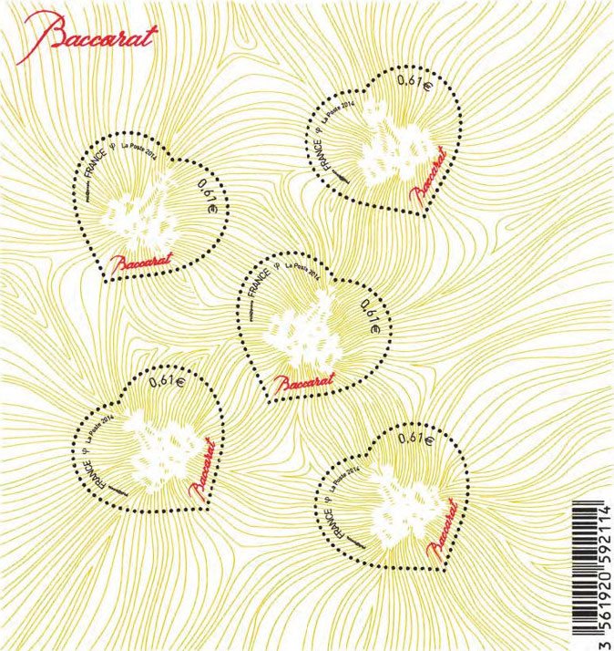 2014 France Valentine Hearts Postage Stamps: Baccarat