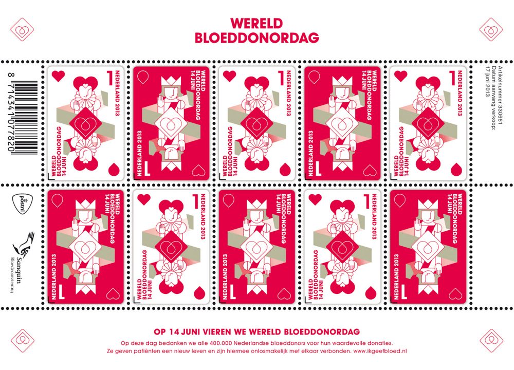 Stamps in honour of 400,000 blood donors in the Netherlands