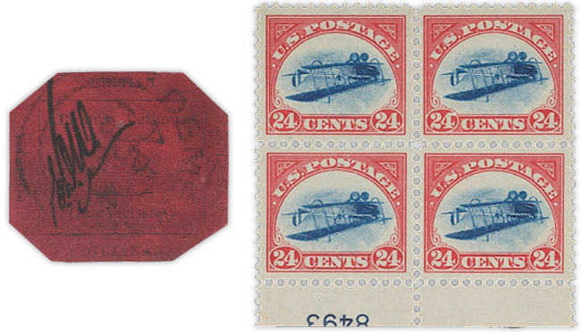 1¢ Magenta and Inverted Jenny Plate Block will be sold at Sotheby’s!