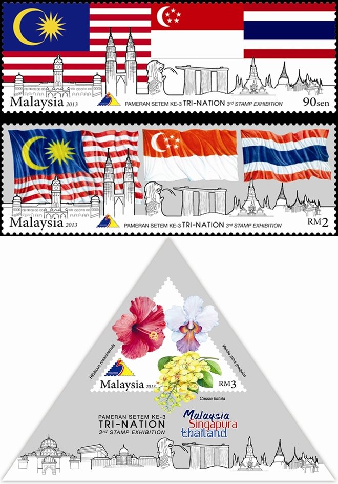 Tri-Nation 3rd Stamp Exhibition celebrated on Malaysian stamp