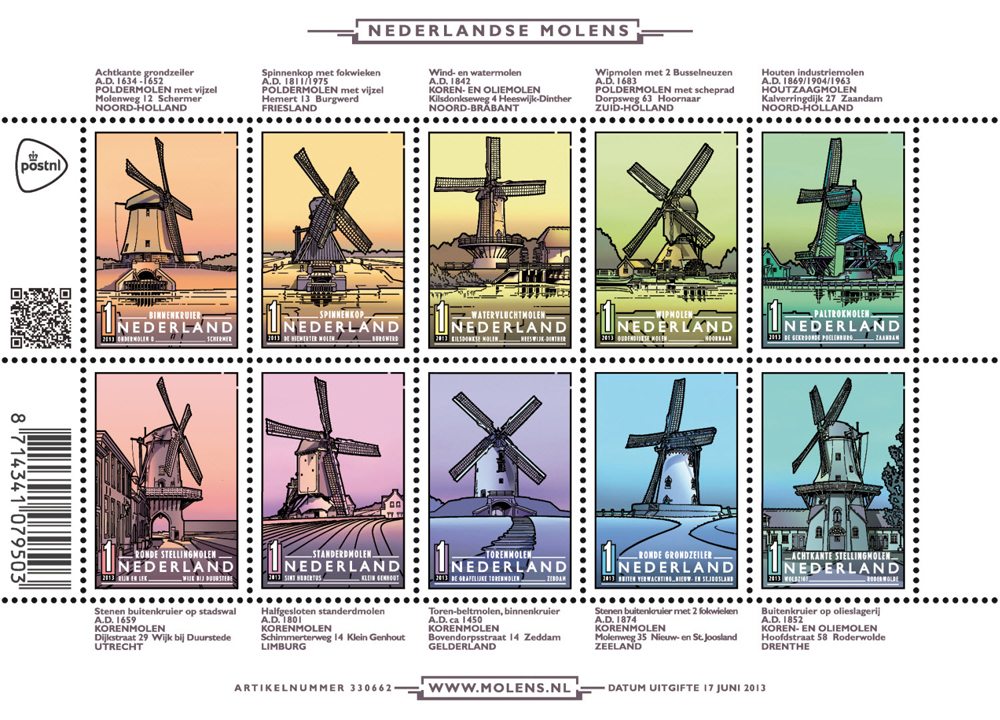 Dutch Windmills on stamps