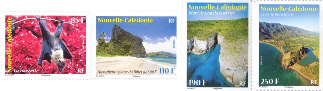 Sceneries and animals of New Caledonia set of stamps