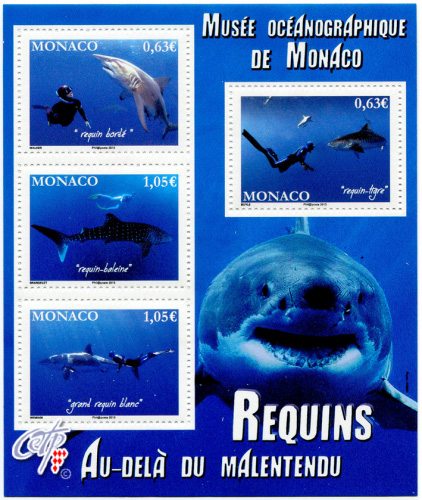 Sharks, Beyond the Misunderstanding stamp block from Monaco
