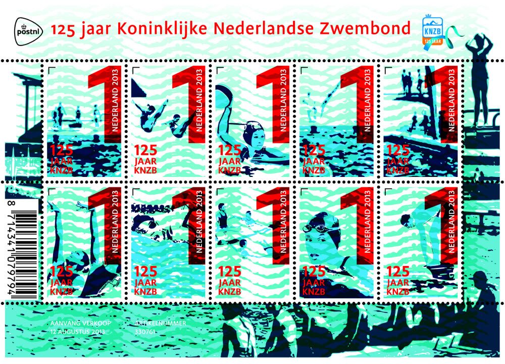 Stamps in Honour of the 125 Years of the Royal Dutch Swimming Federation