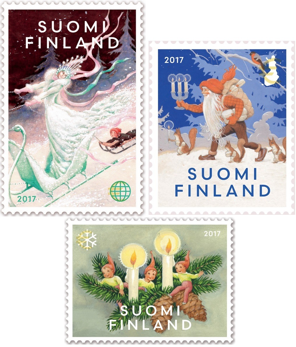 The beloved Rudolf Koivu illustrations appeared on Christmas stamps. 2 bright items released by Finland Post