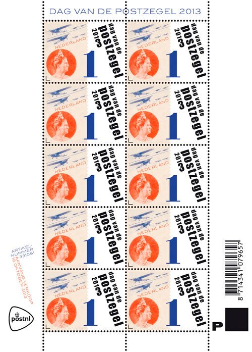 Queen Wilhelmina featured on a new Dutch stamp celebrating the Stamp Day 2013