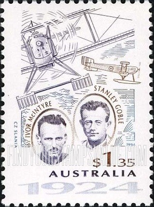 FindYourStampsValue: Aviation Pioneers: Ivor McIntyre, Stanley Globe, Fairey IIID A10-3 seaplane