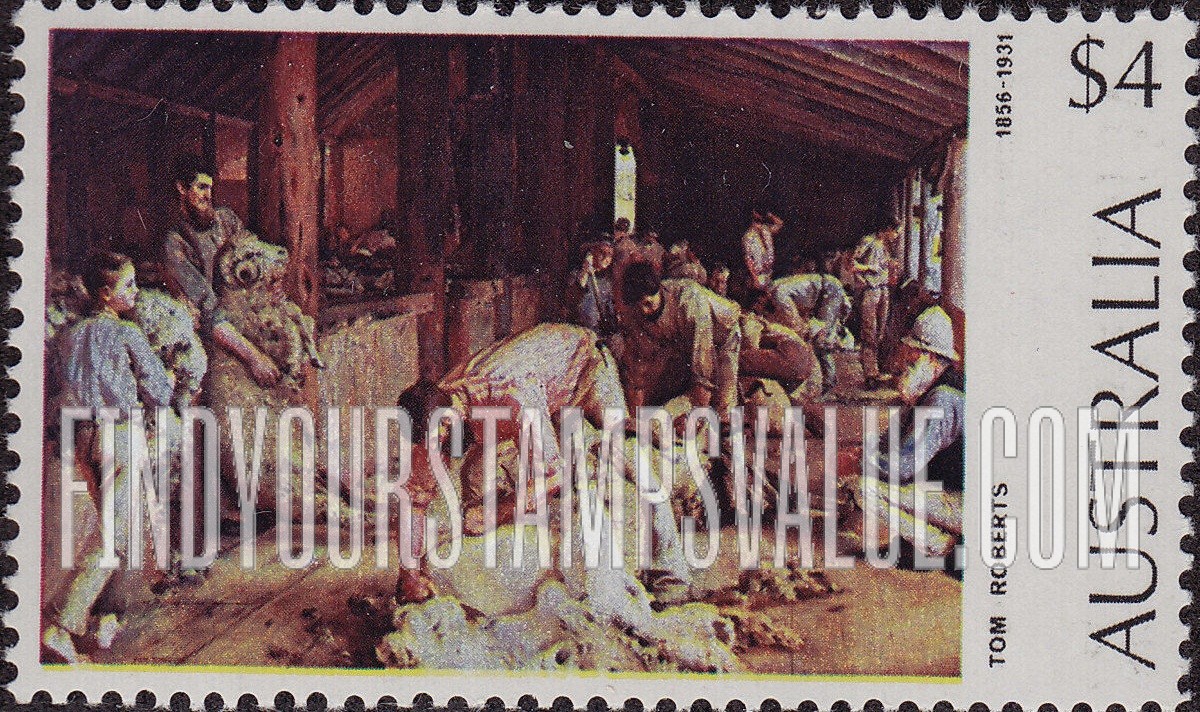 FindYourStampsValue: Shearing the Rams, by Tom Roberts