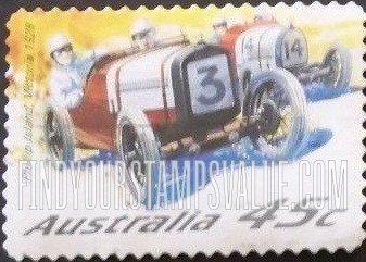 FindYourStampsValue: Race Cars: Victoria Austin 7 and Bugatti Type 40, Phillip Island, Victoria, 1928
