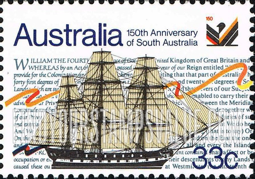 FindYourStampsValue: South Australia, Sesquicentennial: Sailing ship Buffalo