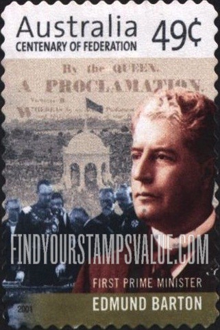 FindYourStampsValue: Federation of Australia, Centennial: Sir Edmund Barton, first prime minister