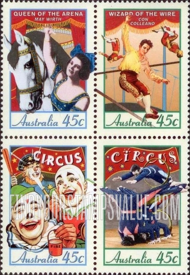 FindYourStampsValue: Circuses in Australia, 150th Anniversary