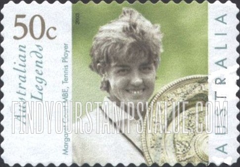 FindYourStampsValue: Australian Legends Type of 1997: Margaret Court with Wimbledon trophy