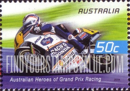 FindYourStampsValue: Grand Prix Motorcycle Racing: Wayne Gardner (motorcycle #1, blue panel)