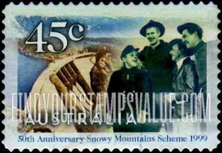 FindYourStampsValue: Snowy Mountains Hydroelectric Projects, 50th Anniversary: Island Bend Dam, German carpenters