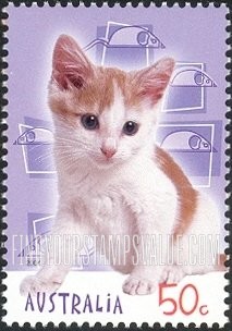 FindYourStampsValue: Cats and Dogs: Cat (mouse background)