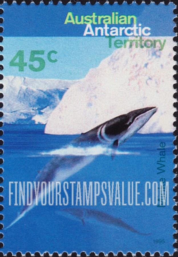 FindYourStampsValue: AUSTRALIAN ANTARCTIC TERRITORY - Whales & Dolphins: Minke whale, vertical
