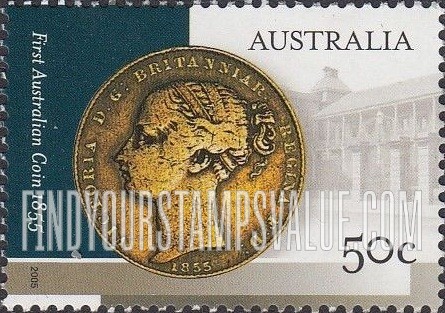 FindYourStampsValue: First Australian Coin, 150th Anniversary: Obverse