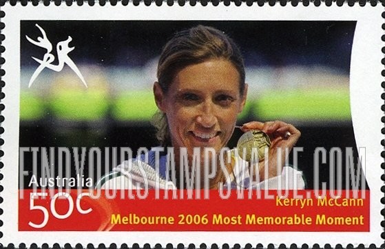 FindYourStampsValue: Highlights of Commonwealth Games: Kerryn McCann - Holding medal