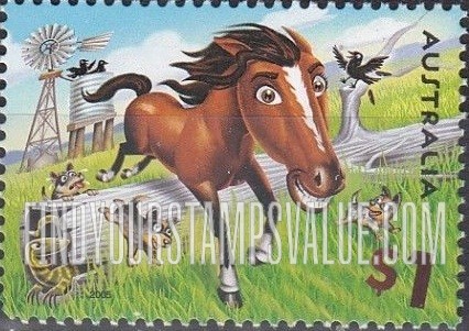 FindYourStampsValue: Down on the Farm: Horse, dogs, birds, lizard