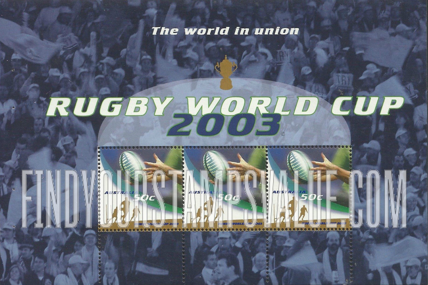 FindYourStampsValue: 2003 Rugby World Cup: Players running with ball, hands and ball