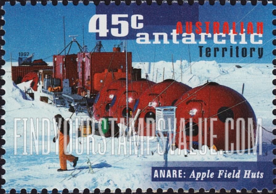 FindYourStampsValue: AUSTRALIAN ANTARCTIC TERRITORY - Australian National Antarctic Research Expeditions, 50th Anniversary: Apple field huts