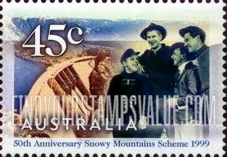 FindYourStampsValue: Snowy Mountains Hydroelectric Projects, 50th Anniversary: Island Bend Dam, German carpenters