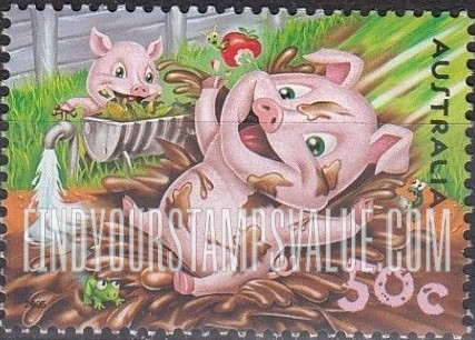 FindYourStampsValue: Down on the Farm: Pigs and frog
