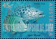 FindYourStampsValue: The World Down Under: Potato cod, giant maori wrasse