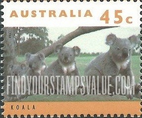 FindYourStampsValue: Threatened Species Type of 1992: Four koalas