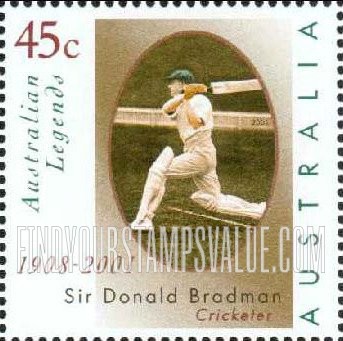 FindYourStampsValue: Australian Legends Type of 1997: Sir Donald Bradman