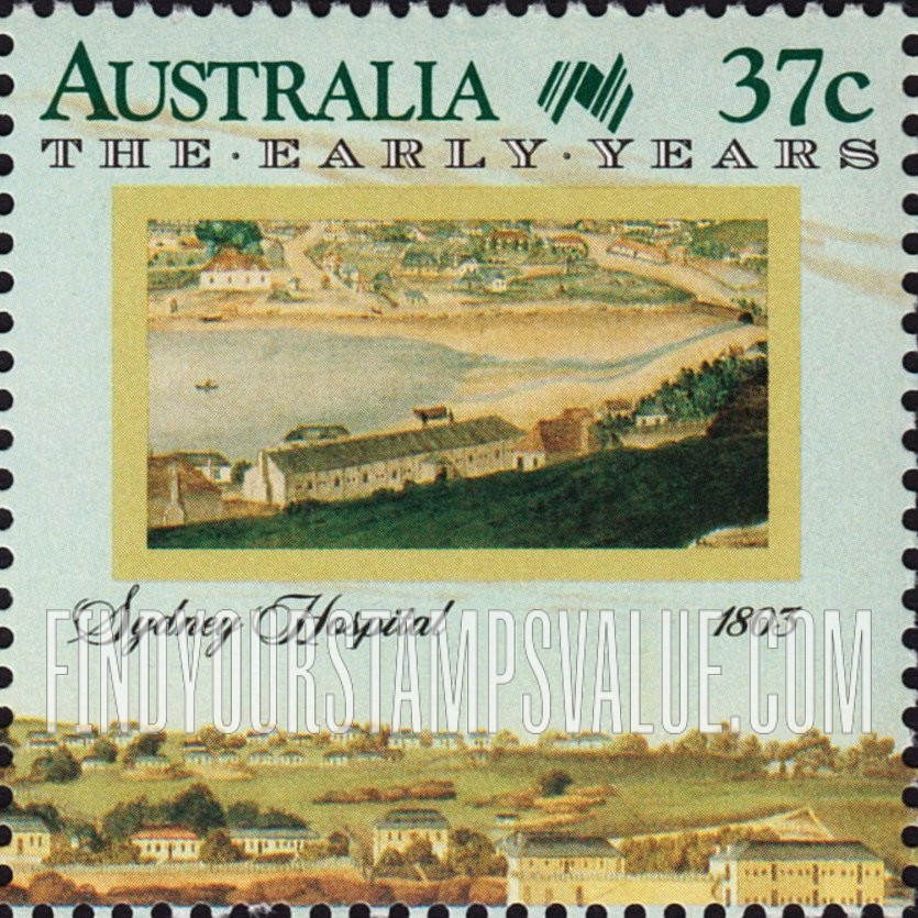 FindYourStampsValue: The Early Years: Sydney Hospital, 1803, by George William Evans, an explorer and surveyor-general of New South Wales