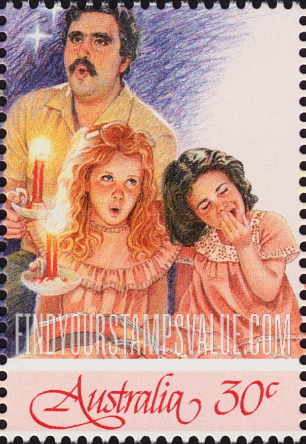 FindYourStampsValue: Christmas: Man, two girls, vertical