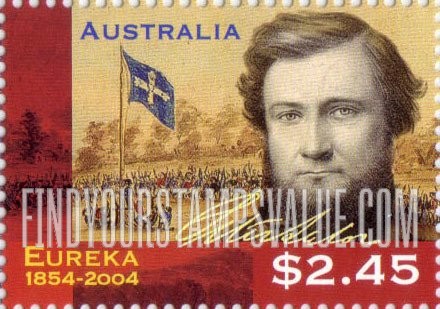 FindYourStampsValue: Eureka Stockade, 150th Anniversary: Peter Lalor (1827-89), leader of rebellious gold diggers