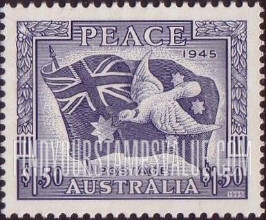 FindYourStampsValue: Peace Types of 1946: Dove and Australian Flag