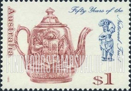 FindYourStampsValue: National Trust, 50th Anniversary: Advance Australia teapot, neo-classical parian-ware statuette