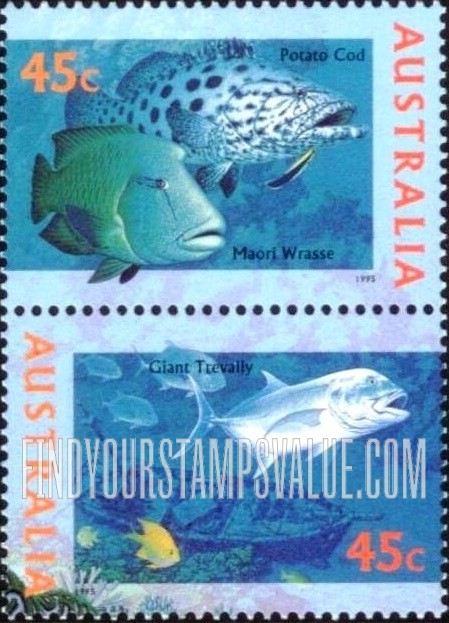 FindYourStampsValue: The World Down Under: Potato cod, giant maori wrasse and Giant trevally