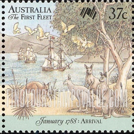 FindYourStampsValue: Arrival of the First Fleet, Sydney Cove, January 1788: Kangaroos