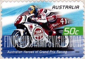 FindYourStampsValue: Grand Prix Motorcycle Racing: Daryl Beattie (motorcycle #4, green panel)