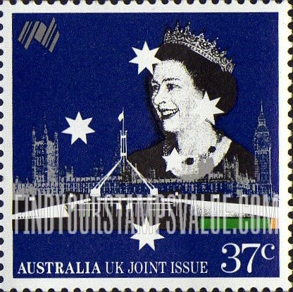 FindYourStampsValue: Australia Bicentennial: British and Australian parliaments, Queen Elizabeth II