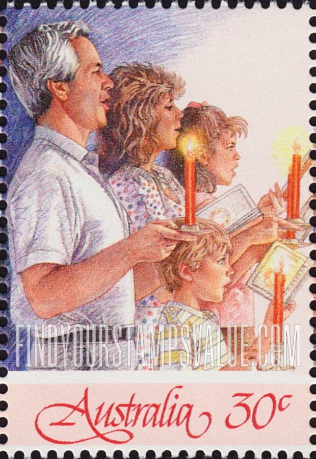 FindYourStampsValue: Christmas: Man, two women, boy, vertical
