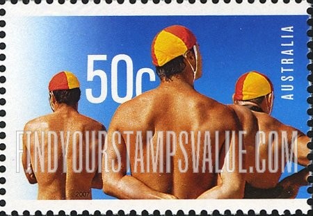 FindYourStampsValue: Surf Life Saving Australia, Centennial: Male lifeguards