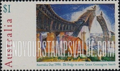 FindYourStampsValue: Australia Day Type of 1994: The Bridge in Curve, by Grace Cossington Smith