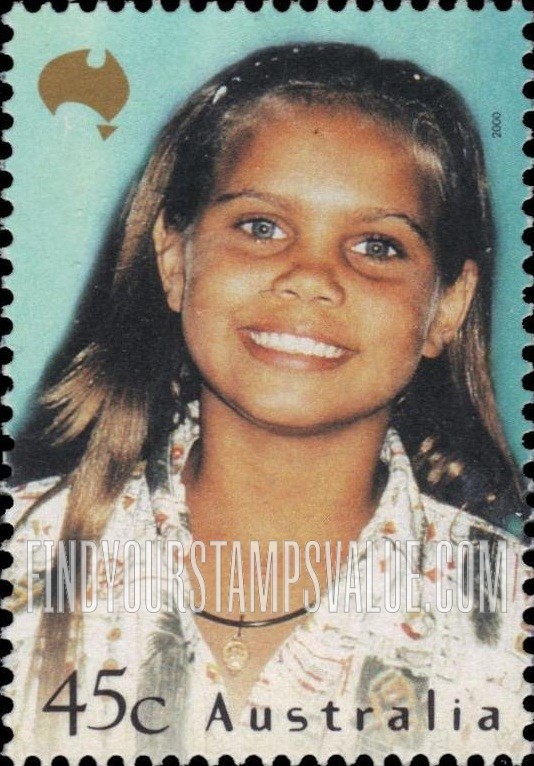 FindYourStampsValue: Faces of Australia: Stacey Coull, Aboriginal girl in patterned blouse