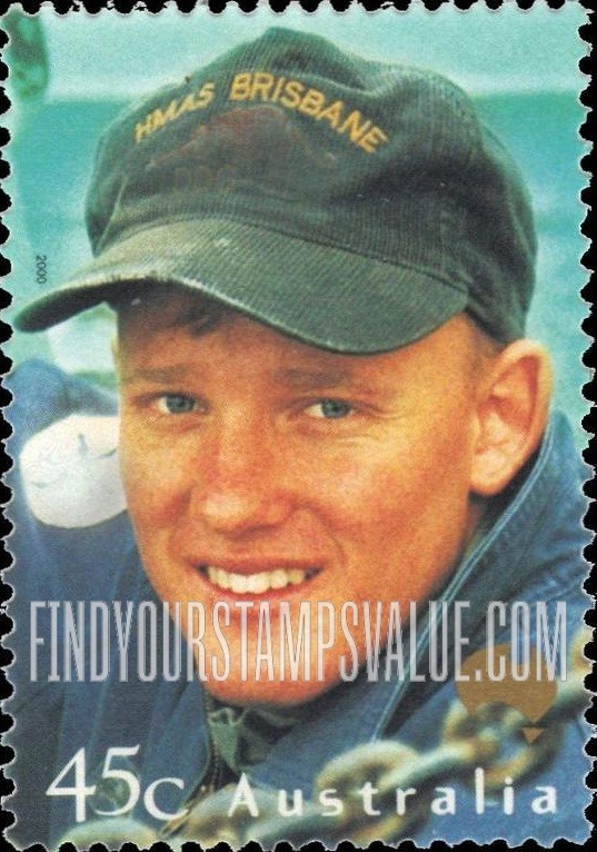 FindYourStampsValue: Faces of Australia: Justin Allan, with HMAS Brisbane cap