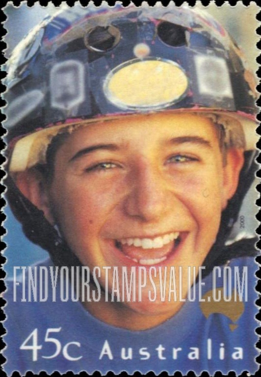 FindYourStampsValue: Faces of Australia: Alex Payne, with bicycle helmet