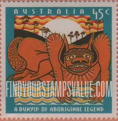 FindYourStampsValue: Bunyips Folklore Creatures: Aboriginal legend