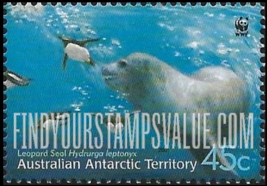 FindYourStampsValue: AUSTRALIAN ANTARCTIC TERRITORY - Worldwide Fund for Nature (WWF): Penguins, leopard seal in water